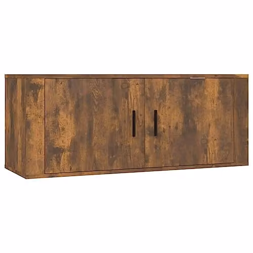 vidaXL Modern Wall Mounted TV Cabinet in Smoked Oak, W: 100 cm, D: 34.5 cm, H: 40 cm – 1