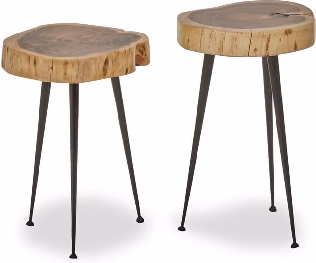 Orsina Set of 2 Rustic Acacia Wood Side Tables with Live Edge and Nested Tops in Brown and Black – 1