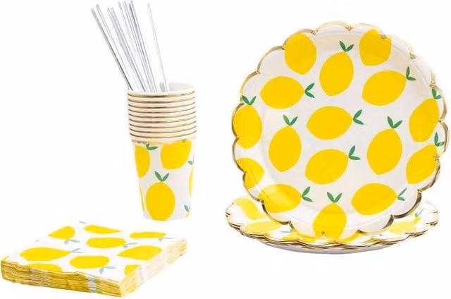 NESTLUNE Lemons 40 Piece Yellow Paper Party Tableware Set