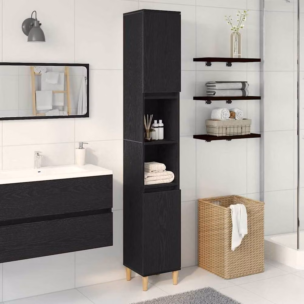Berkfield Home Modern Black Oak Bathroom Cabinet, W/D/H: 30 x 30 x 190 cm – 2