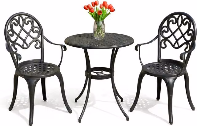 Centurion Supports PREGO 2 Chair Bistro Set in Matt Black Powder Coated Aluminium