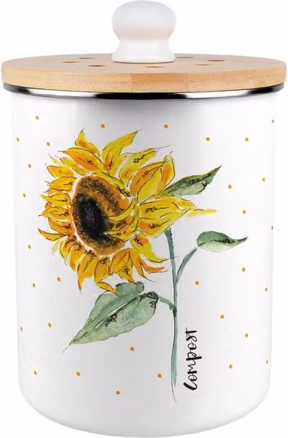 Purely Home Yellow Metal Kitchen Food Waste Compost Caddy with Flip Lid, 2L
