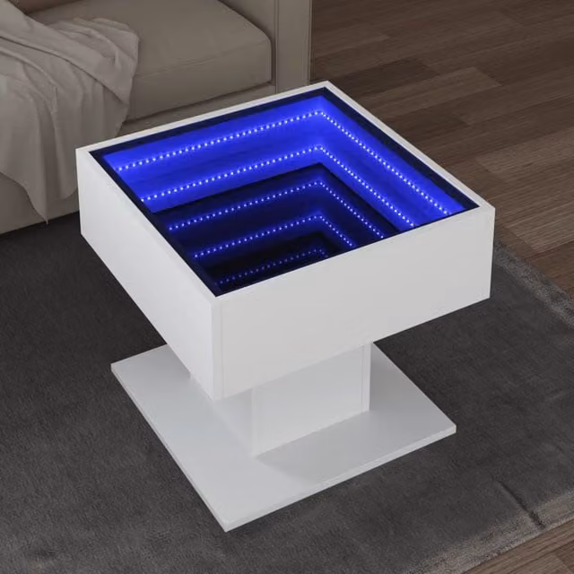 Berkfield Home White Glossy LED Coffee Table in Engineered Wood W/D/H: 50 x 50 x 45 cm – 1