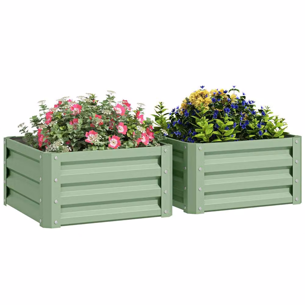 OUTSUNNY Set of 2 Galvanised Steel Raised Garden Planter Boxes, Green, W/D/H: 60 x 30.5 x 60 cm – 2