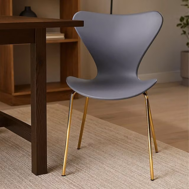 Orsina Elegant Modern Dining Chair in Grey and Gold with Metal and Wood Accents – 2