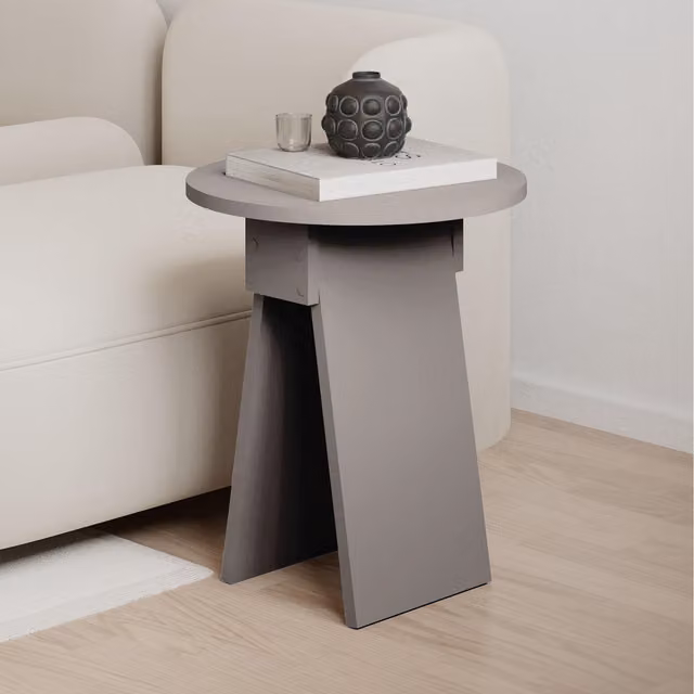Decortie Chen Modern Round Side Table, Grey, W: 42 cm, D: 42 cm, H: 50 cm – 1
