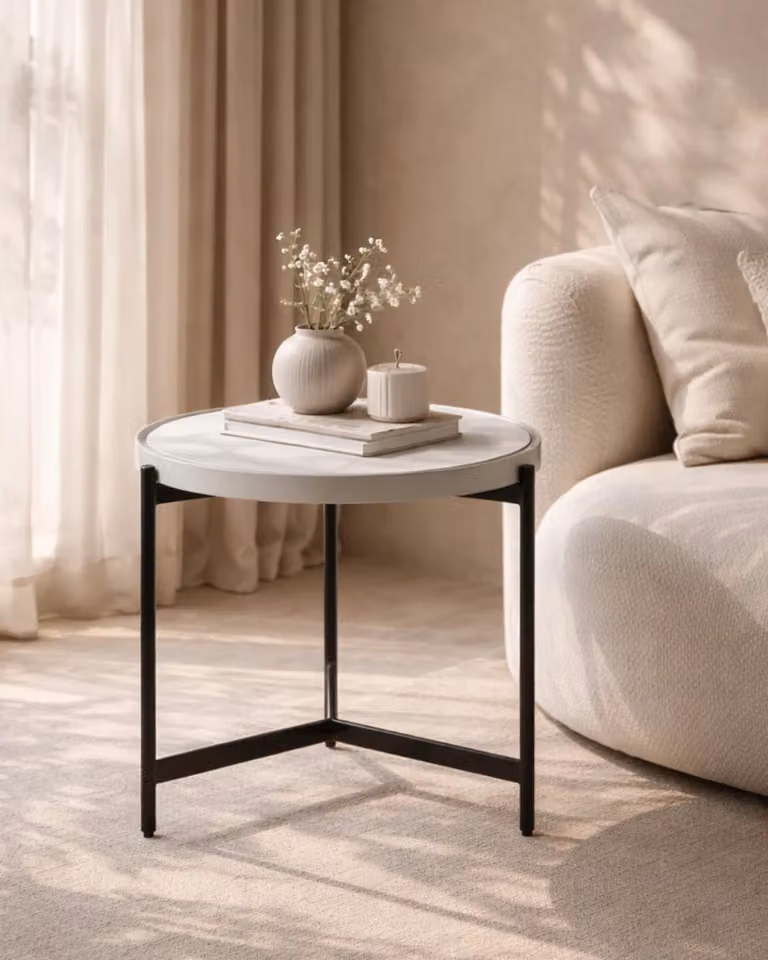 Tommy Franks Ivery Round Side Table in Grey and White