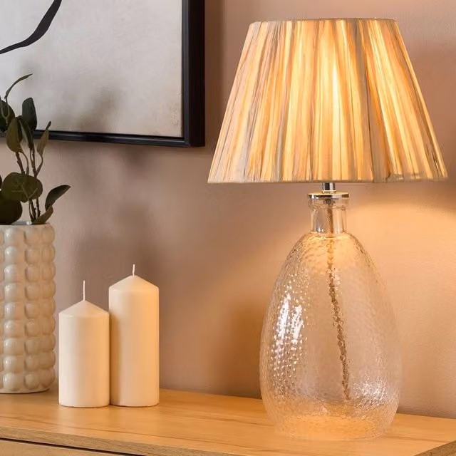 Wyld and Coco Table Lamp with Transparent Glass Base and Natural Paper Shade – 1