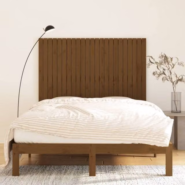 Berkfield Home Solid Wood Pine Wall Headboard in Honey Brown, W: 146.5 cm, D: 3 cm, H: 110 cm – 1