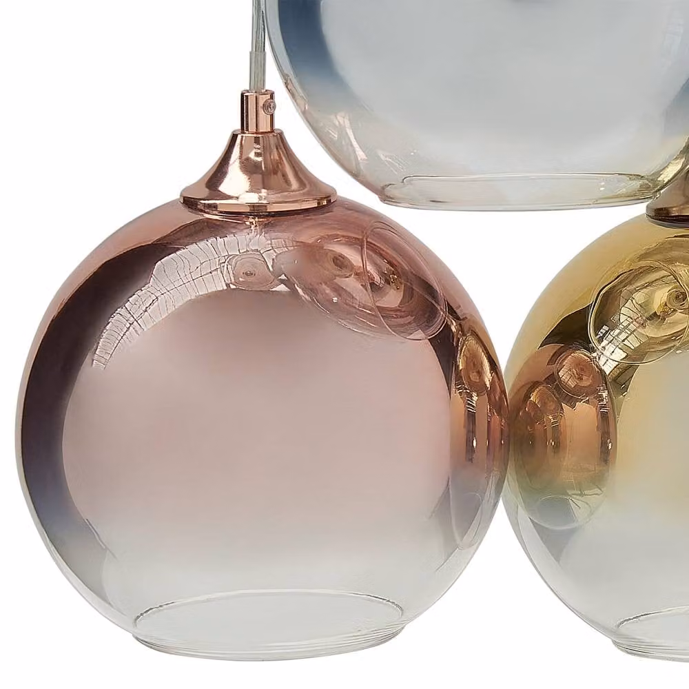 Wyld and Coco 6 Light Contemporary Pendant Lamp in Brass and Copper with Transparent Glass Spheres, Height Adjustable – 3