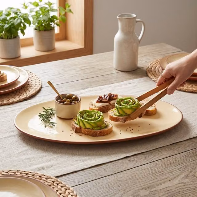 Dexam Sintra Glazed Terracotta Oval Serving Platter in Brown, White and Beige Ceramic
