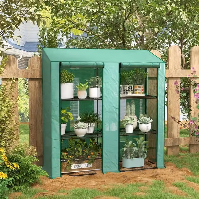 Outsunny 3 Tier Mini Greenhouse with 6 Wire Shelves, Green