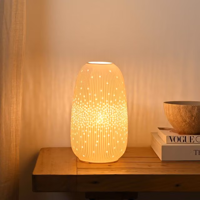 Hestia White Short Ribbed Ceramic Table Lamp