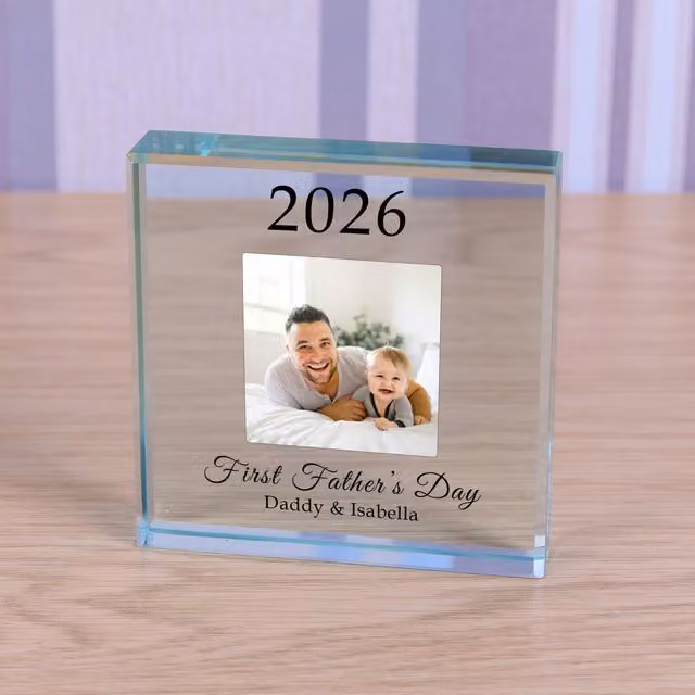 Uniqueful Personalised First Fathers Day Square Glass Token in Transparent and Beige