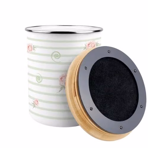 Purely Home Roses, Swirls & Stripes Food Waste Caddy - 2L Metal Decorative Kitchen Compost Bin with Removable Inner Bucket and Odour Filter - Green, White and Pink – 2