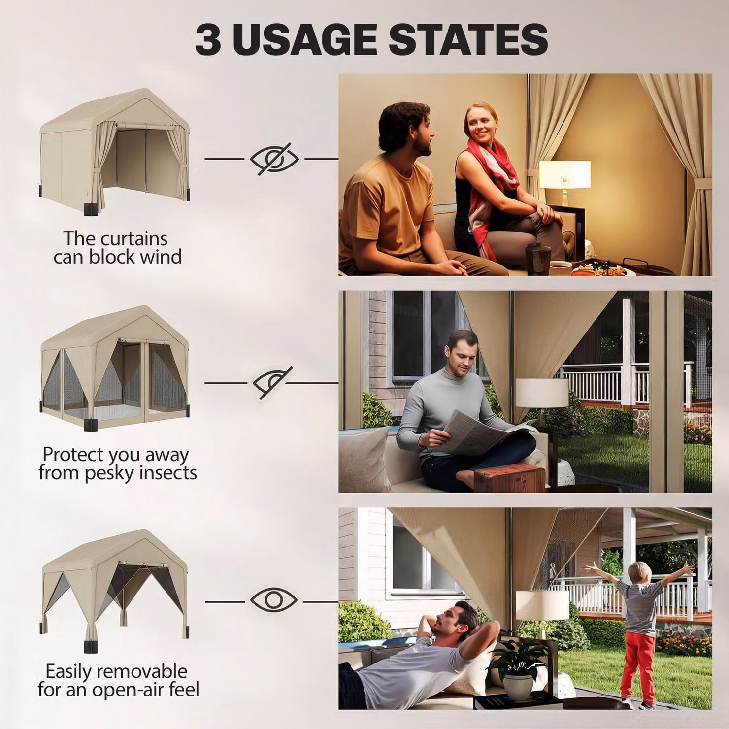 Outsunny Beige Gable Patio Gazebo with Netting and Curtains, Outdoor Canopy Shelter with Galvanised Steel Frame, W/D/H: 300 x 300 x 295 cm – 5