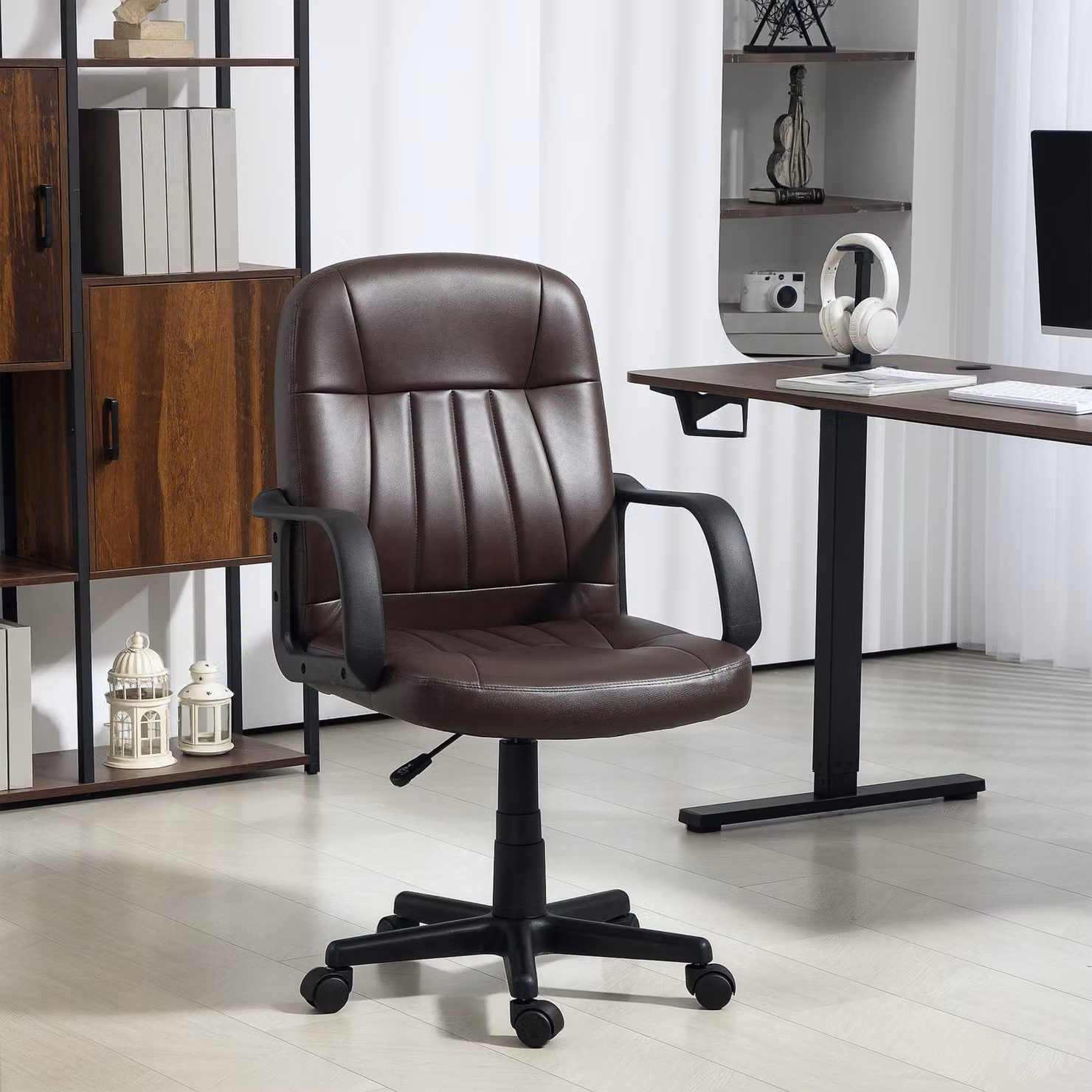 HOMCOM Dark Brown PU Leather Executive Swivel Office Chair with Adjustable Height – 6
