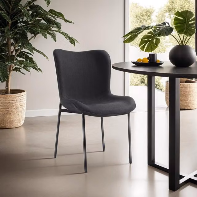 Tectake Modern Dining Chair in Black Woven Fabric with Metal Frame