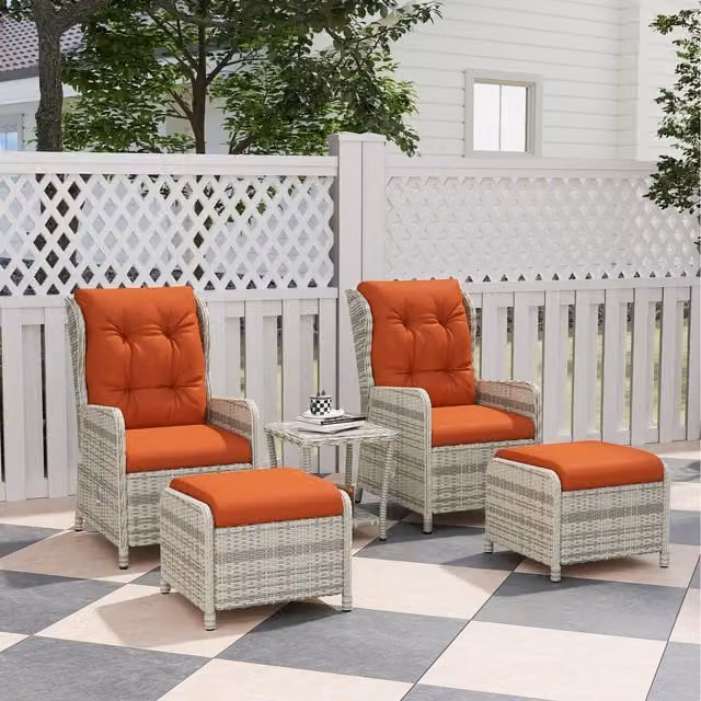 Outsunny Rattan Sun Lounger with Adjustable Headrest and Weatherproof Cushion in Orange