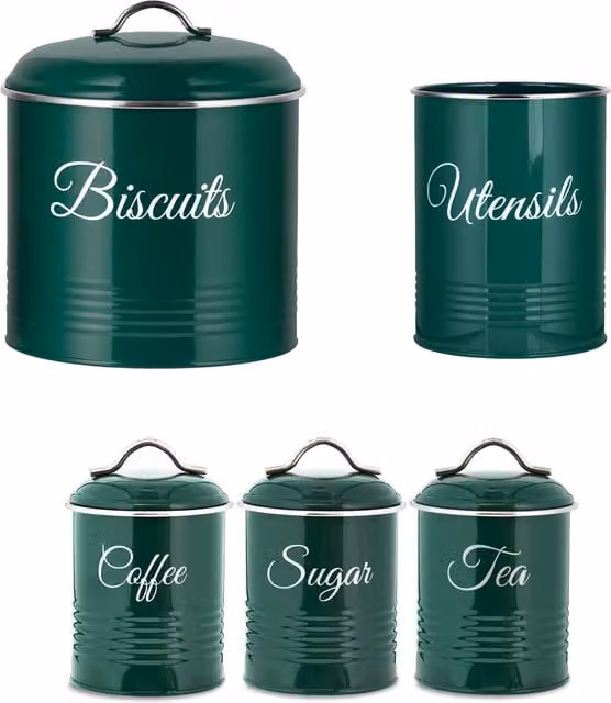 Innoteck Airtight and Leakproof Metal Kitchen Storage Set in Green, Grey and White