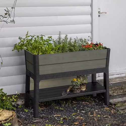 Keter Darwin Elevated Garden Bed in Green, Self-Watering Raised Planter with Water Gauge and Drainage Tap – 2