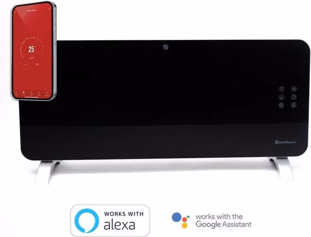 Rediffusion 2000W Smart Glass Panel Heater in Black with App Control and Thermostat