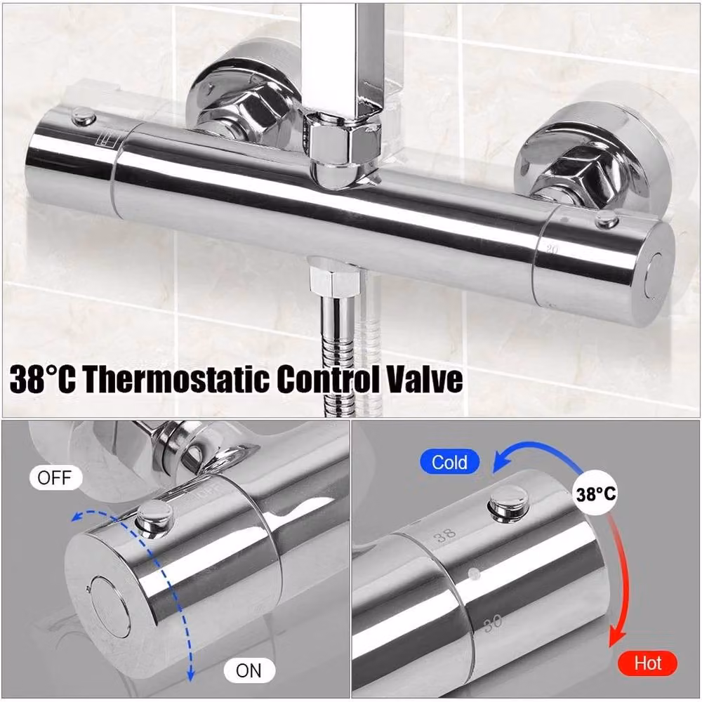 NESTLUNE Dual Outlet Thermostatic Round Shower Bar Mixer in Silver and Chrome, H: 52 cm – 4