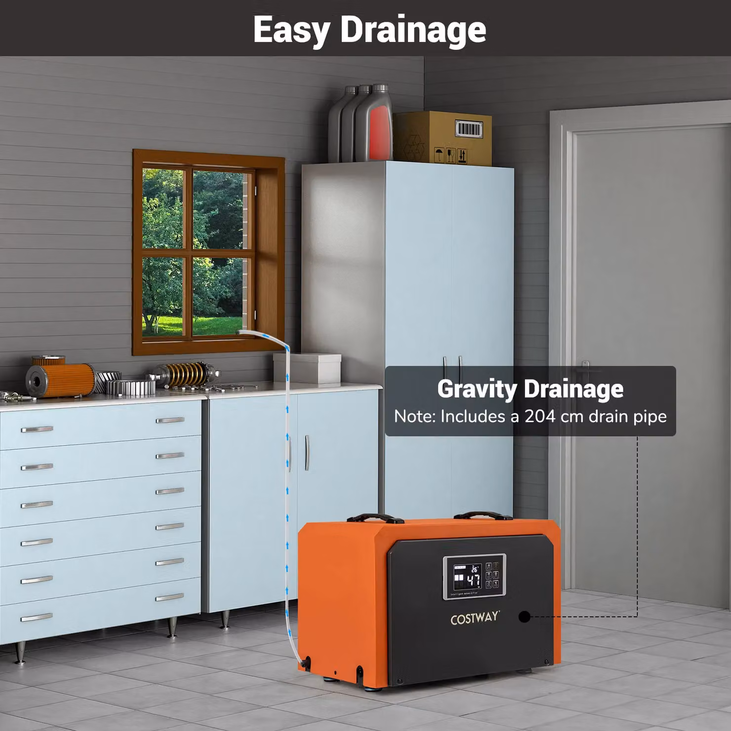 Costway 60L Commercial Crawl Space Dehumidifier with Drain Hose, Orange – 6