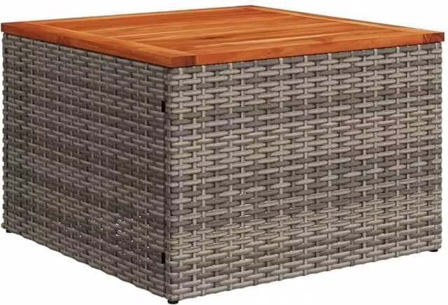 Berkfield Home Grey Poly Rattan and Acacia Wood Garden Table W/D/H: 55 x 55 x 37 cm – 1
