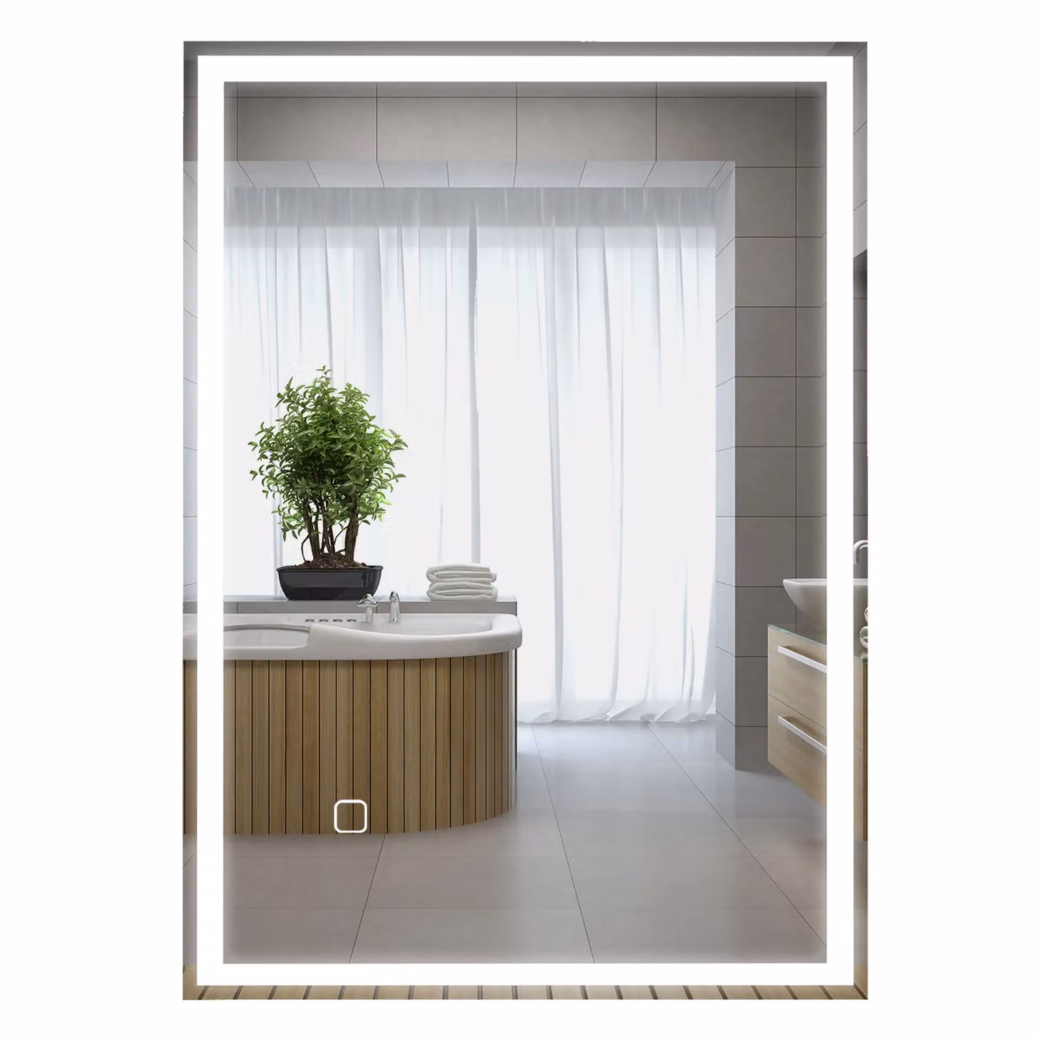 HOMCOM Silver Bathroom Illuminated Mirror with 3 Colour LED Lights and Defogging Film – 2