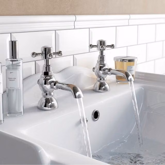 Nes Home Edwardian Traditional Chrome Twin Basin Taps in Silver