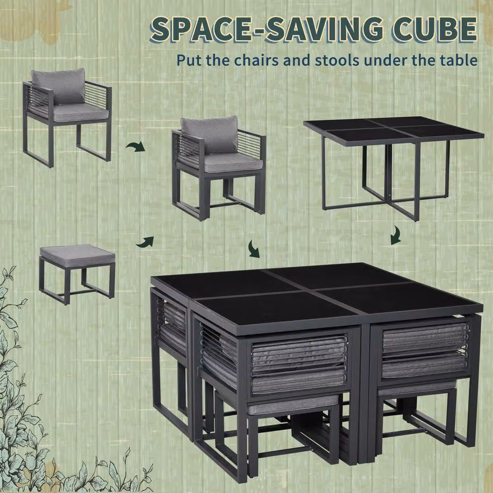 STILVORA Modern Garden Dining Set for 8 in Grey with Metal and Glass Construction – 4