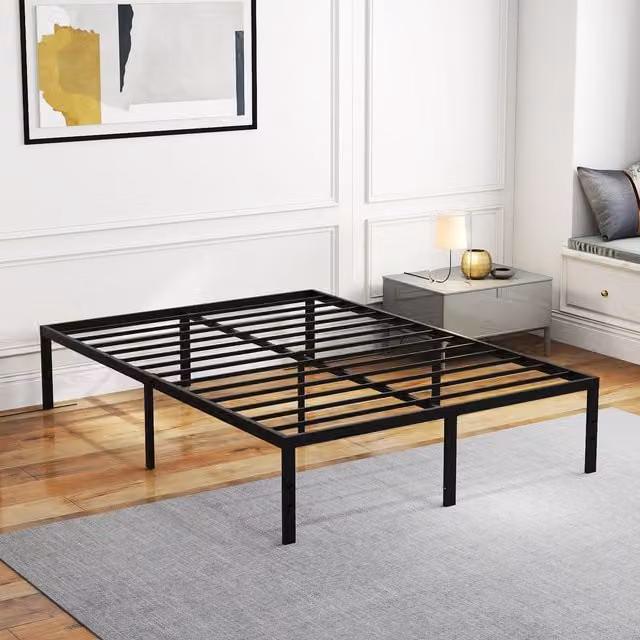 Costway Modern Heavy Duty Metal Platform Bed Frame, Black, W/D/H: 140 x 200 cm