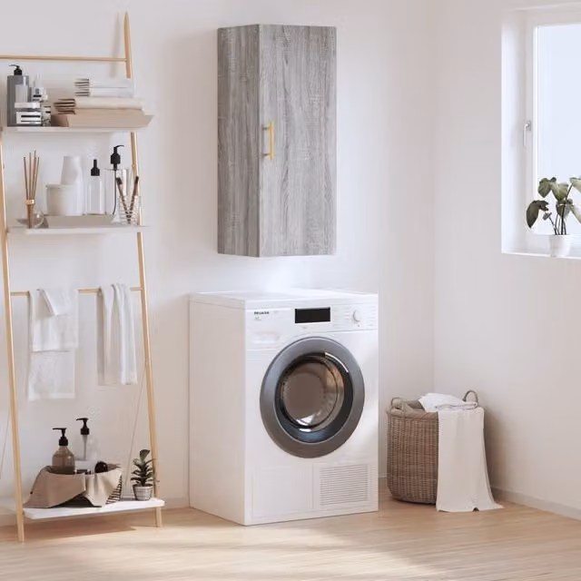 Berkfield Home Wall Mounted Cabinet in Grey Sonoma, W/D/H: 34.5 x 34 x 90 cm