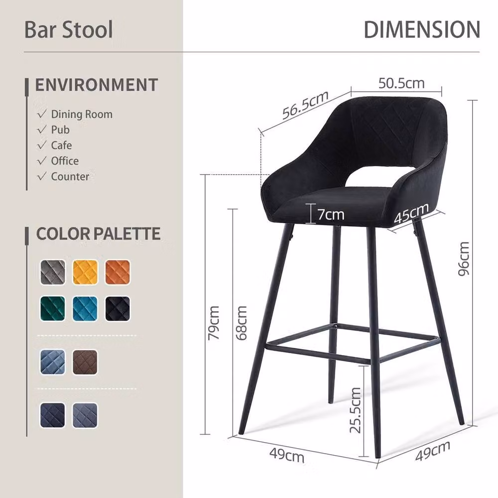 FORGEVIO Set of 2 Modern Black Metal Breakfast Bar Stools – 2