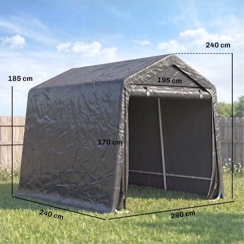 Rolipo Temporary Outdoor Garden Storage Shed, Dark Grey, W: 274.32 cm, D: 240.0 cm, H: 185.0 cm – 3