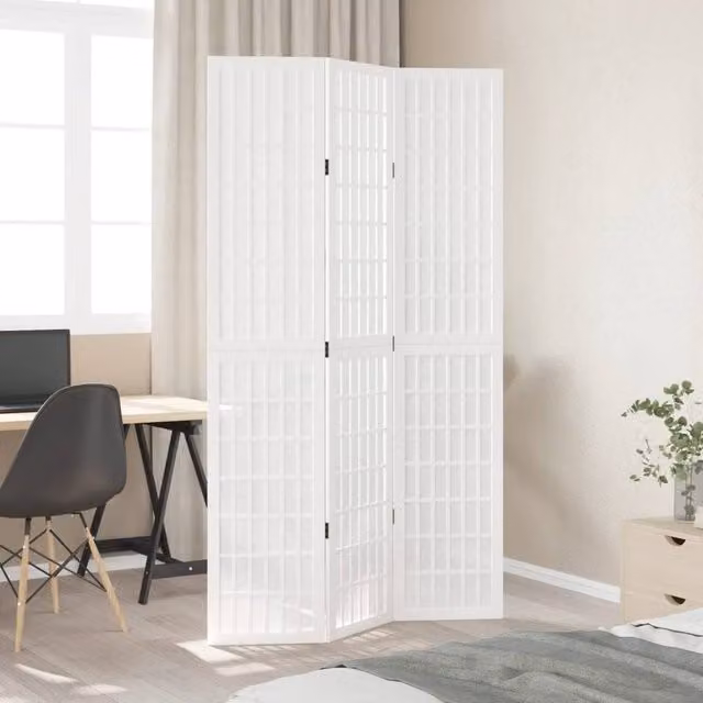 Berkfield Home 3-Panel Room Divider in White Solid Paulownia Wood, H 200 cm x W 110 cm x D 3 cm
