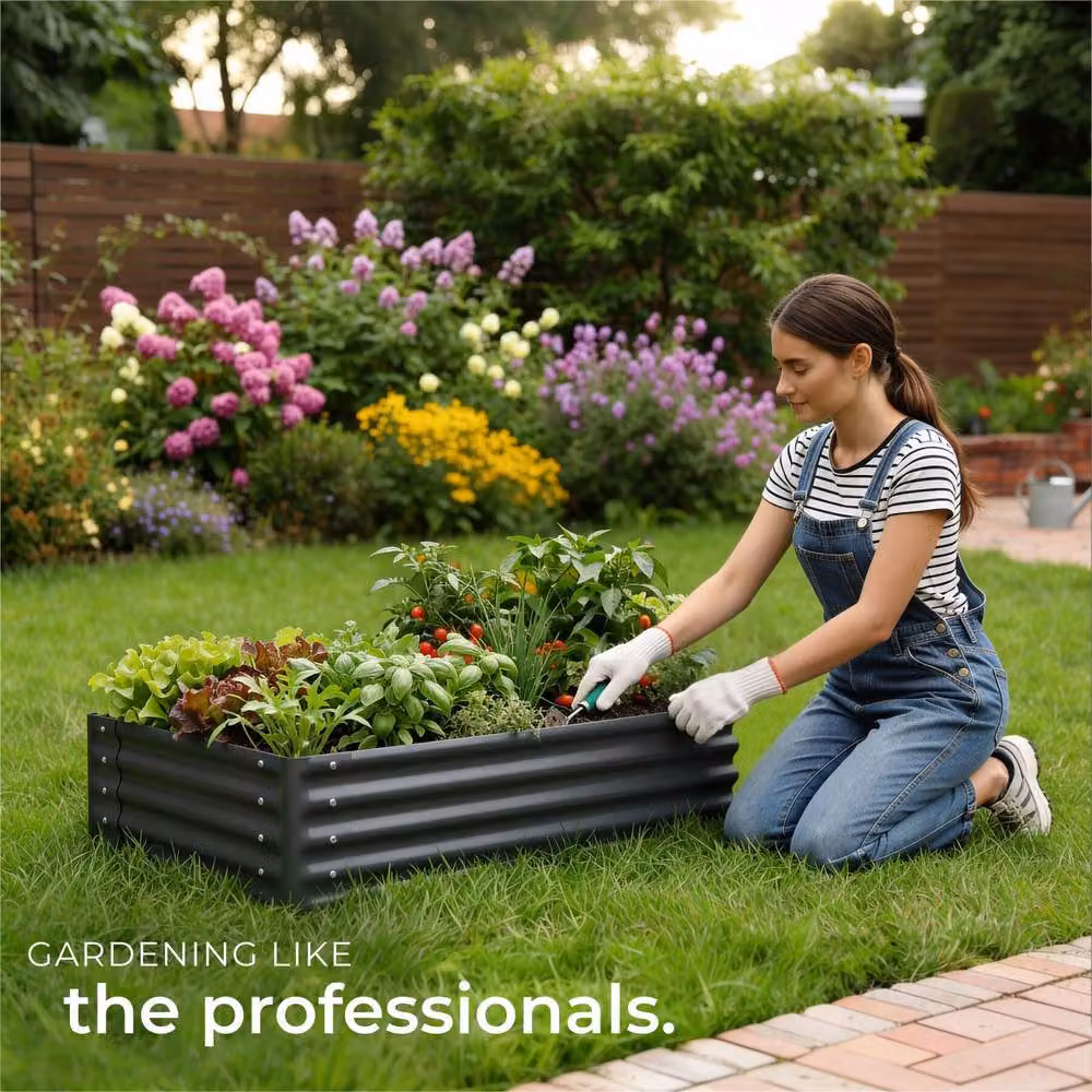 tectake Salvia Raised Garden Bed in Grey Galvanised Steel, W: 80 cm, D: 60 cm, H: 30 cm – 8