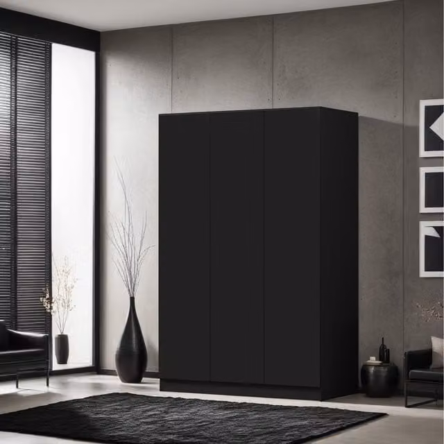 FWStyle Matt Black 3 Door Wardrobe with Soft Close and Push to Open Mechanism