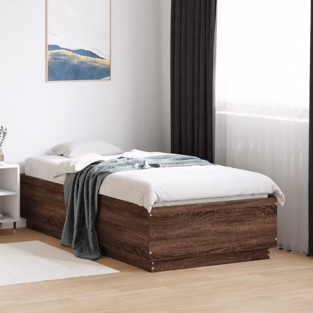 Berkfield Home Small Single Bed Frame in Brown Oak, W: 75 cm, L: 190 cm – 1