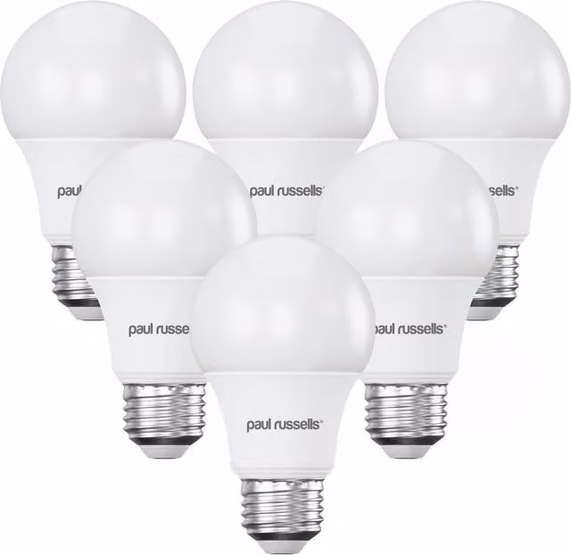 Paul Russells 6 Pack 9W LED GLS E27 Globe Bulbs, Cool White, 6000K