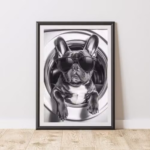 60 Second Makeover French Bulldog In Tumble Drier Paper Poster, A3, Multicolour