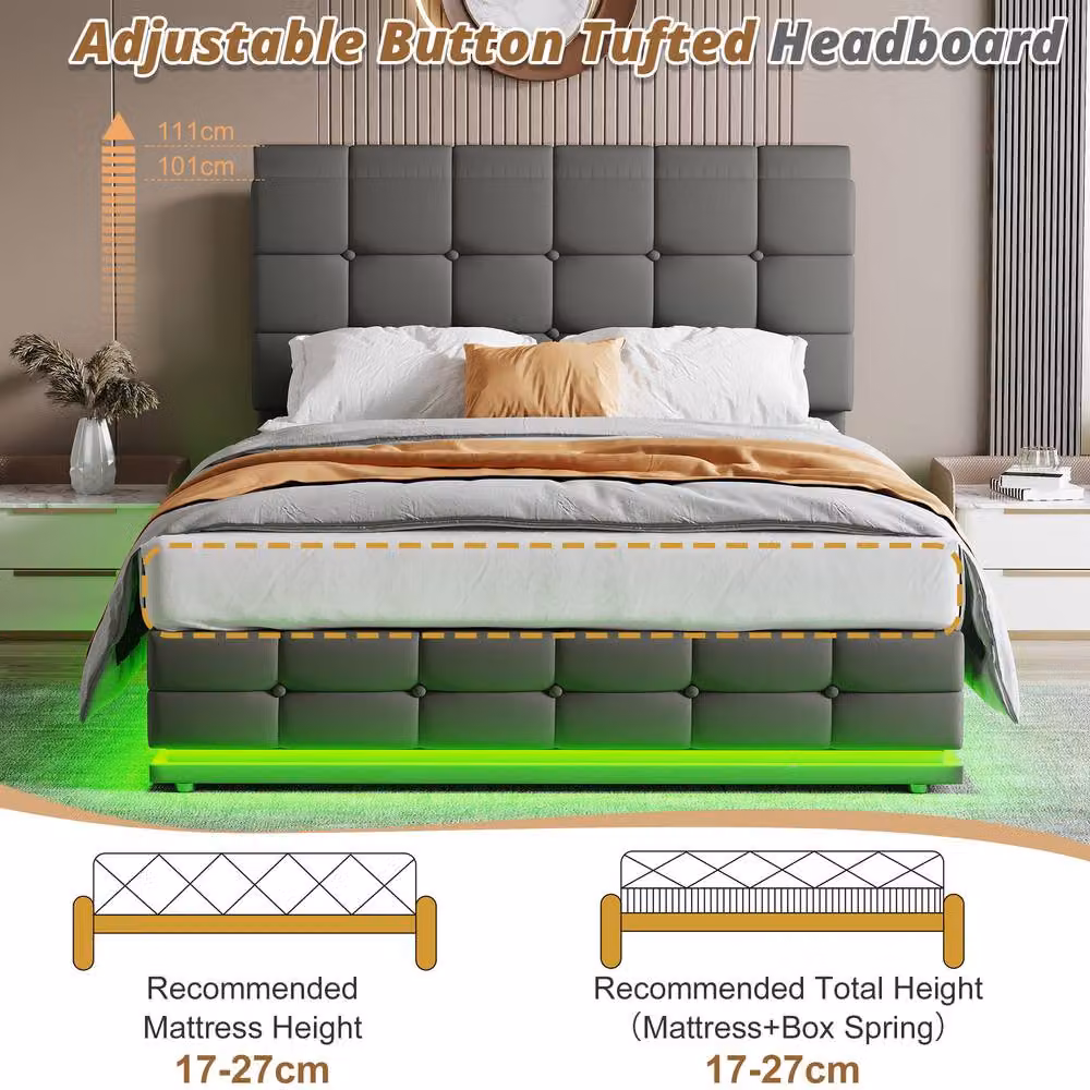 Matteo Grey Double Ottoman Bed Frame with LED Under-Bed Lighting and Hydraulic Storage – 4
