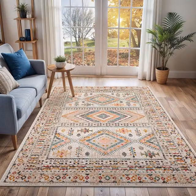 Livabliss Ankara Vintage Pink and Grey Traditional Boho Rectangular Rug, W: 80 cm, L: 150 cm – 1