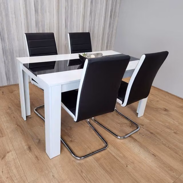 Kosy Koala Modern Dining Set with Rectangular Table and 4 Faux Leather Chairs in White and Black – 1