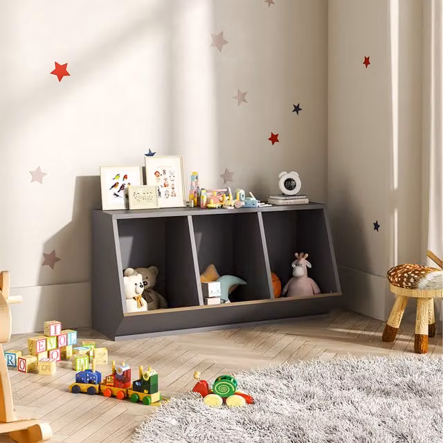 Livingandhome Freestanding Cube Toy Storage Organiser with Back Panel, Grey