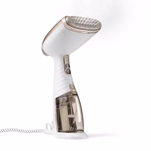 Conair Turbo Extreme Steam Handheld Clothes Steamer in White and Transparent with Brush Attachment – 1