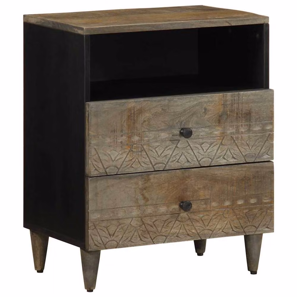 Berkfield Home Bedside Cabinet in Light Grey Solid Mango Wood, W/D/H: 50 x 33 x 60 cm – 2