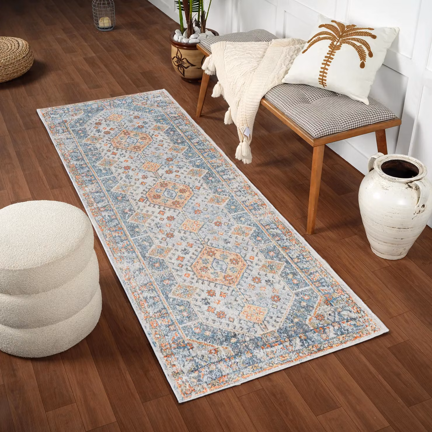 Livabliss Lilian Washable Vintage Boho Rectangular Rug in Blue and Brown, W: 66 cm, L: 120 cm – 4
