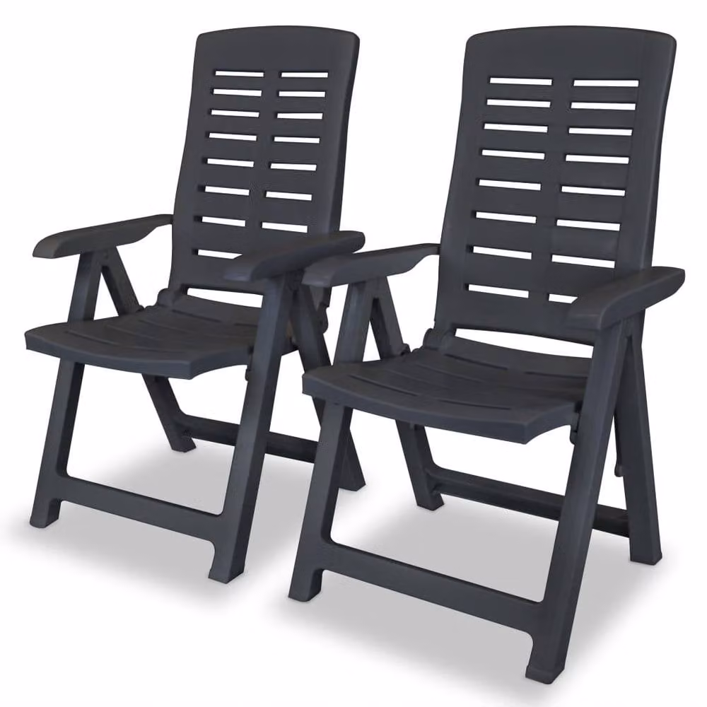 Berkfield Home Reclining Garden Chairs, 2 Piece Set in Anthracite and Black Plastic – 1
